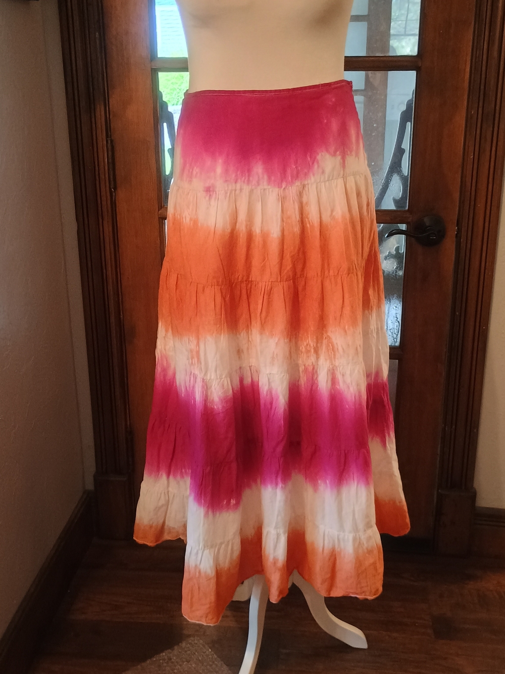 WD.NY Color Block Tiered Maxi Skirt - Pink & Orange Sz 10